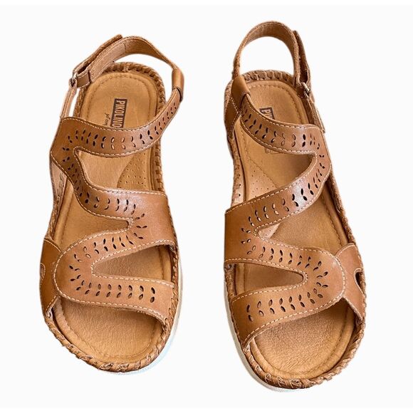 Pikolinos Altea Sz EU 40 M (US 9.5-10) Women's Perf Leather Wedge Sandals Honey - Picture 1 of 6